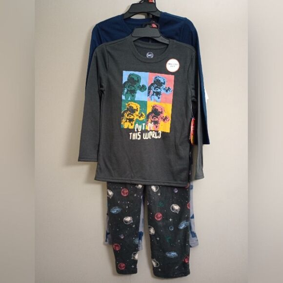 2 Wonder Nation Pajama Sets Long Sleeve Straight Leg Fleece Pants Size Medium 8 - Picture 1 of 13